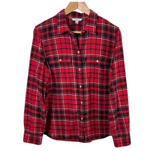 L.L. Bean Signature Lightweight Flannel Plaid Shirt Women's 14 Red Cotton 293404